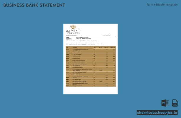 Masraf Al Rayan Bank Firmenkontoauszug (Word- und PDF-Beispiel)